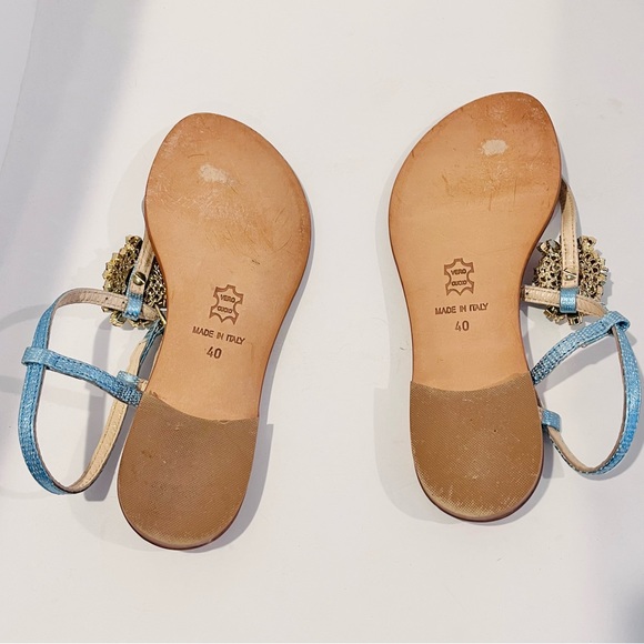 Emanuela Caruso Women’s EU 40 Blue Jeweled Bling Ankle T- Strap Leather Sandals - Picture 10 of 16